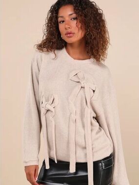 Lulus Caught on Me Knit Sweater with Front Tie Details